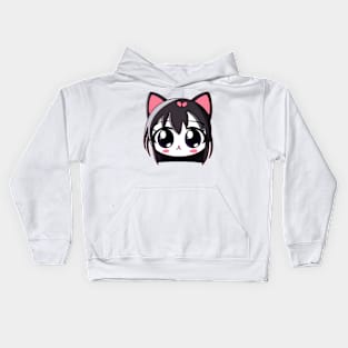 Anime Black Cat Girl With Shinny Eyes Kids Hoodie